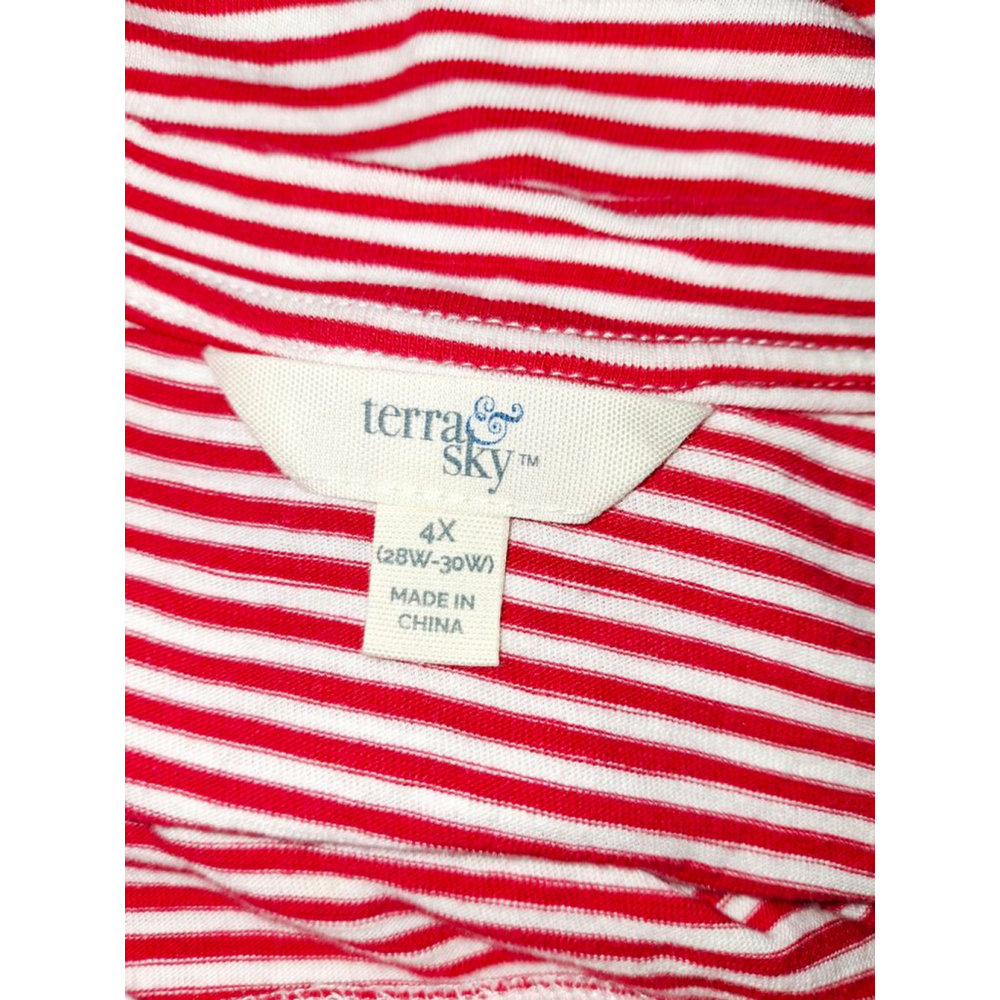 Terra & Sky women's Short Sleeve Striped Tee Plus 4X Red White - Picture 3 of 4